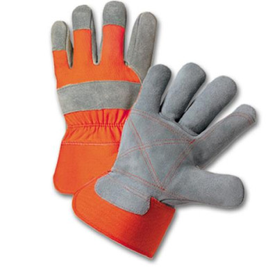 Double Palm Select Shoulder Leather Rubberized Safety Cuff Glove - Solid ORANGE cuff & BOH fabric: Large 500DPOR-A