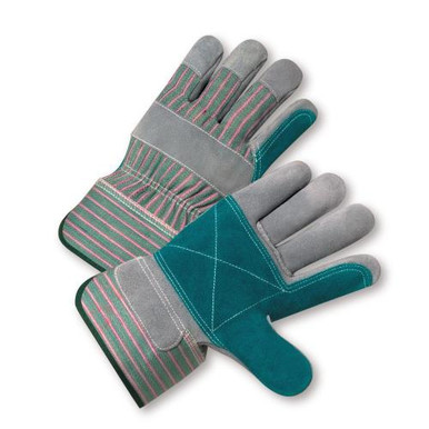 Double Palm Shoulder Leather Rubberized Safety Cuff Glove - Green/Pink Fabric: Large 500DP/M