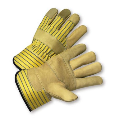 Select Grain Leather Patch Cowhide Rubberized Safety Cuff Glove - Yellow/Blue Fabric 5050/L