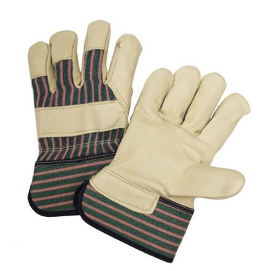Standard Grain Cowhide Rubberized Safety Cuff Glove - Green/Pink Stripe Fabric Back: S 5150/L