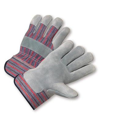 Economy - Shoulder Leather Palm Rubberized Safety Cuff Glove - Blue/Red Fabric: Small 548/S