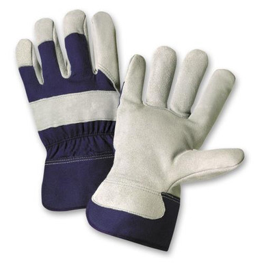 Premium Select Leather Palm Rubberized Safety Cuff - Solid Blue Fabric Back - Small 550-A/S