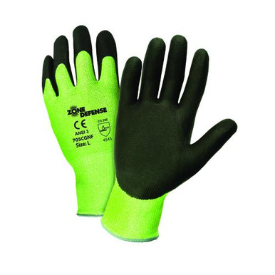 11 gauge Green HPPE/High Performance Yarn/Nylon/Glass/Lycra Shell with Black Nitrile Palm Coat: EN388 4543, ANSI A3 Cut Level705CGNF/M