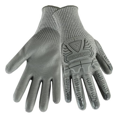 BACK OF HAND TPR - 10 Gauge HPPE/High Performance Yarn, Gray PU coated palm: ANSI A4 Cut Level710HGUB/S