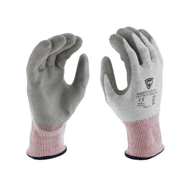 16 Gauge HPPE /High Performance Yarn, Gray PU coated palm: ANSI Cut A4 Level710HGU/2XL