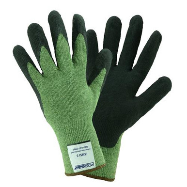 13 gauge green Kevlar/Steel Shell w/blackmicro foam nitride coating. Antibacterial/DMF Free.EN388 = 4542EN407 Level 2 Contact Heat; ANSI A6 Cut Level 713KSSN/XS