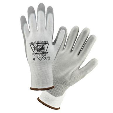 White HPPE/High Performance Yarn, 13 gauge, White Polyurethane Coated - EN388 4443; ANSI A5 Cut Level713CFHGWU/XS