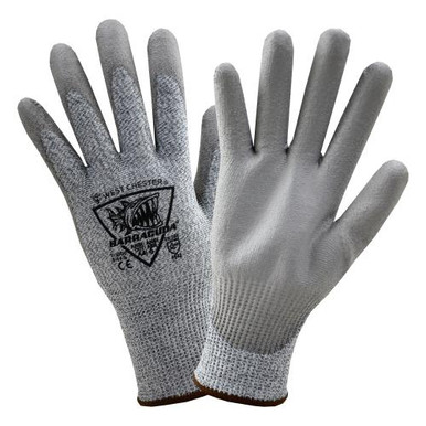 Barracuda - 13 Gauge HPPE /High Performance Yarn, Gray PU coated palm: ANSI A4 Cut Level713DGU/3XL