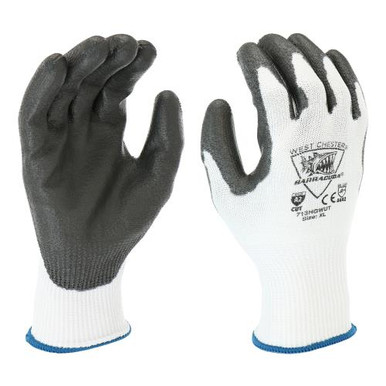 Barracuda Touch Screen, White HPPE/High Performance Yarn, 13 gauge, Black PU Coated Palm - EN388: 4442, ANSI A2 Cut Level 713HGWUT/M