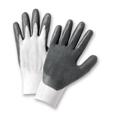 Gray Flat Nitrile, Palm Coat on White 13 Gauge Polyester Liner. EN 4132 713SNC/7