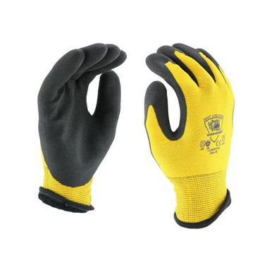 15 G Yellow Nylon with 7G Black brushed acrylic liner ANSI A4 Cut, with Black Palm Dip and HPT Coating713WHPTPD/L