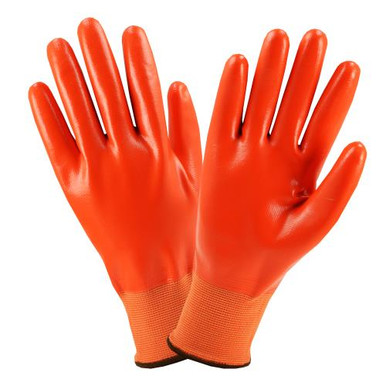 18 Gauge Orange nylon shell with orange full coated flat nitrile, knit wrist, machine washable 715SNFFO/XL