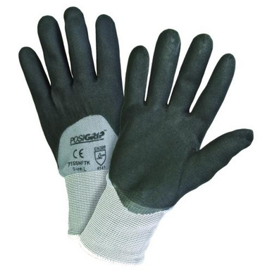 Black Micro Foam Nitrile, 3/4 Knuckle Coat on Gray 15 Gauge Nylon Liner. Antibacterial & Silicone-Free. EN 4141 715SNFTK/XL