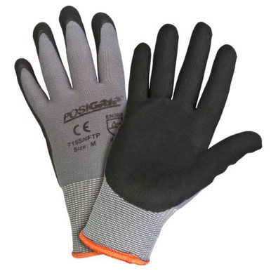 Black Micro Foam Nitrile, Palm Coated on Gray 15 Gauge Nylon Liner. Antibacterial & Silicone-Free. EN 4141 715SNFTP/XL