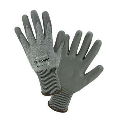 Posigrip: HPPE Liner with Gray PU Coated Palm. EN388 4542, ANSI A3 Cut Level730TGU/XS