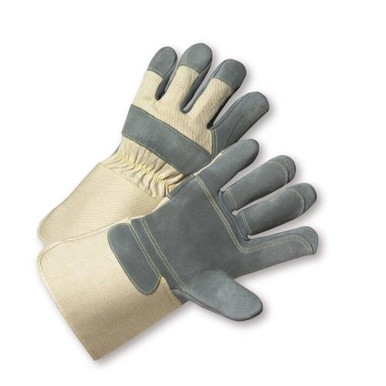 Double Palm and 2 middle fingers, Prem Side Leather Kevlar Sewn, Rubberized Gauntlet Cuff - White Cuff & Fabric - XLarge 800DP-AAA/XL