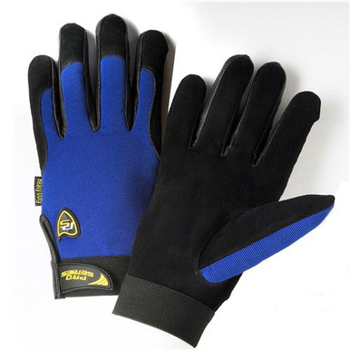 Heavy Duty Black Split Cowhide Leather, Grain Leather Fourchettes, Blue Spandex Back, Woven Logo protects your investment 86000/L