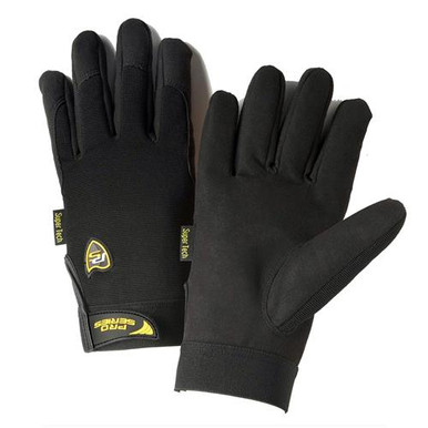 Super Tech - Black Clarino synthetic Leather Palm, Black Spandex Back, Spandex Velcro Wrist, Synthetic Leather Fourchettes. Must order bundles of 3 pair, same size 86300/M