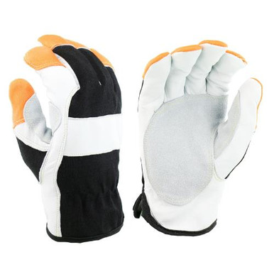 Slip-on hi-dex glove with Nomex FR material on back of hand and FR fingertips , Goatskin leather palm and knuckle reinforcement, 360 degree Kevlar lining. ANSI A3 Cut. Must order bundles of 3 pair, sa 86560/M