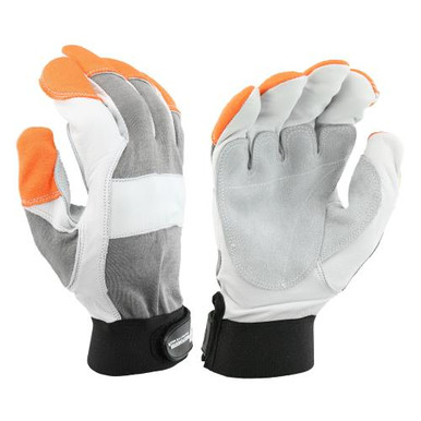 Grain goat with grey Nomex back and orange FR cotton fingertips and split reinforced palm and thumb.Hook and loop elastic wrist with logo TPR closure. 86565/M