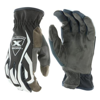 Extreme Work Multi PurpX - Black Spandex Slip on cuff with ToughX Suede palm, flexible fit fingers, touch compatible,and reinforced on fingertips, thumb and thumb saddle. 89300/S