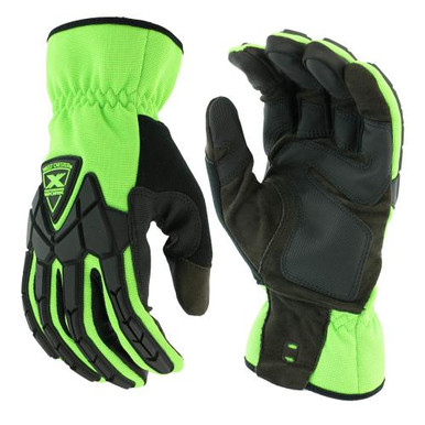 Extreme Work Strike ProteX - Lime Green ribbed spandex with slip on cuff, ToughX suede, Palm patch, reinforced fingers, thumb, thumb saddle, touch compatible and TPR protection on back of hand to fing 89305/2XL