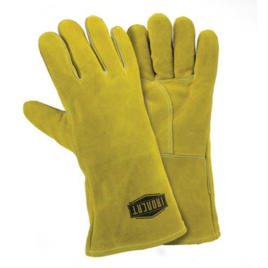 Slightly select shoulder split cowhide welding glove, reinforced wing thumb, cotton/foam lining, gauntlet cuff, welted fingers, Kevlar sewn 9040/LHO