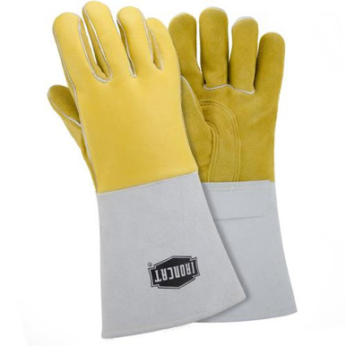 Top grain elk welding glove, reinforced straight thumb, cotton/foam lining, gauntlet cuff, welted fingers, Kevlar sewn. (Must order in bundles of 6 pair) 9060/L
