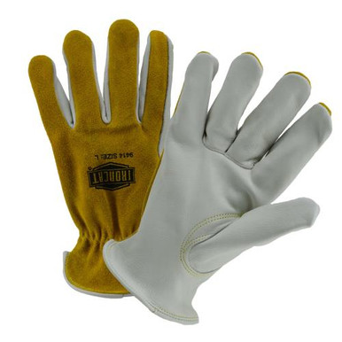 Grain Palm/Split Back Drivers: Premium Grain Cowhide Palm, Bourbon Color Split Cowhide leather back of hand, Keystone Thumb (Must order in bundles of 12 pair) 9414/2XL