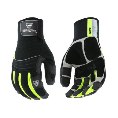 Premium Extreme Cold Weather - Hi-Vis Yellow Fourchettes, Synthetic Leather Palm, PVC fingertip patches w/waterproof synthetic leather palm patches, spandex back, neoprene knuckles, waterproof lining, 96652/M