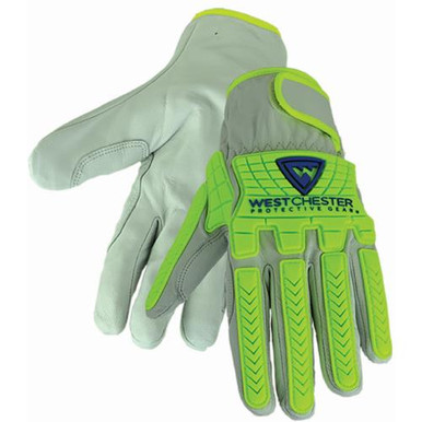Premium goat driver with hi-vis 5mm TPR's on the BOH and fingers, ANSI A7 cut lining on the palm, and hook and loop on the wrist 9916/2XL