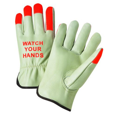 Fluorescent Orange Finger Tips - Grain Cowhide Keystone Thumb Driver Glove - Standard Grade 995KOT/S