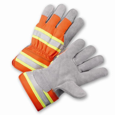 Select Split Cow Palm, Hi-Vis Orange Polyester back, Safety cuff/w Reflective Tape HVO500/XL