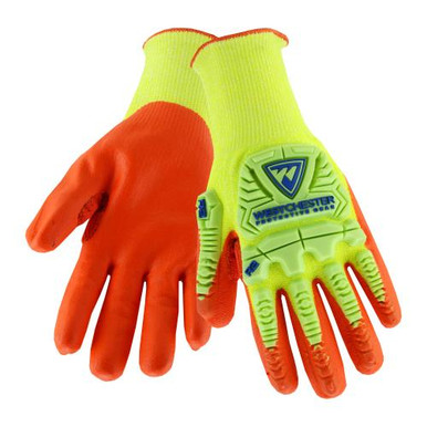 BACK OF HAND TPR - Hi Vis Yellow HPPE Orange Foam Nitrile Palm with Back of hand protection and Kevlar reinforced thumb saddle EN388 4542, ANSI A3 Cut LevelHVY710HSNFB/XL