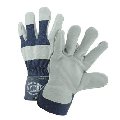 Premium Select Leather Palm, Blue Rubberized Safety Cuff w/Heavy Blue Cotton Back/Sewn with KevlarIC5/S