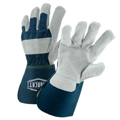Premium Select Double Leather Palm, Blue Rubberized Gauntlet Cuff w/Heavy Blue Cotton Back/Sewn with Kevlar IC8DP/XL