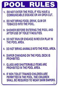 Wisconsin Pool Rules Sign 24 x 36 Inch PVC WI1