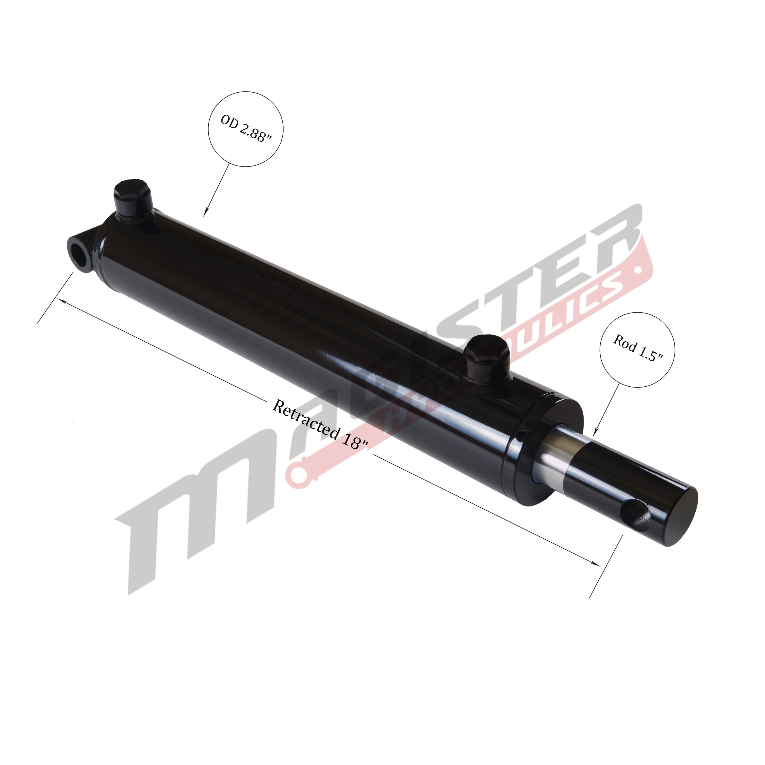 2.5" bore x 10" stroke pin eye hydraulic cylinder