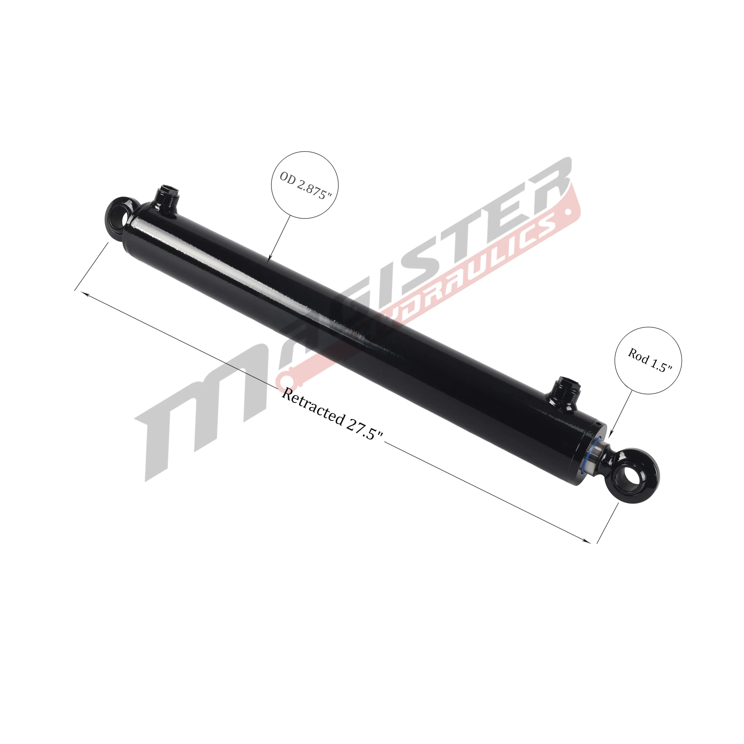 2.5" bore x 20" stroke swivel ball hydraulic cylinder