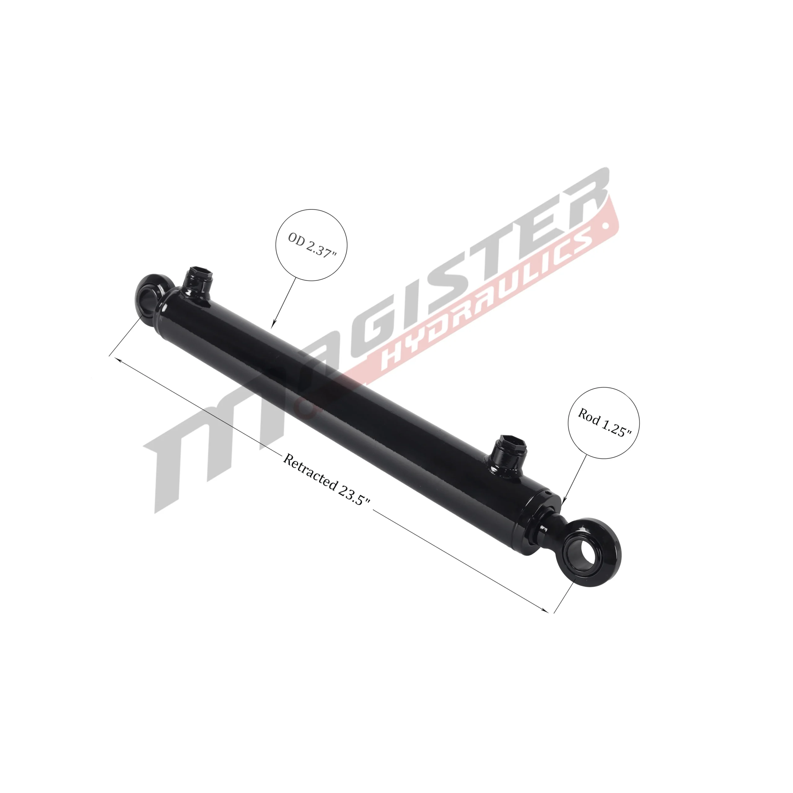 2" bore x 16" stroke swivel ball hydraulic cylinder
