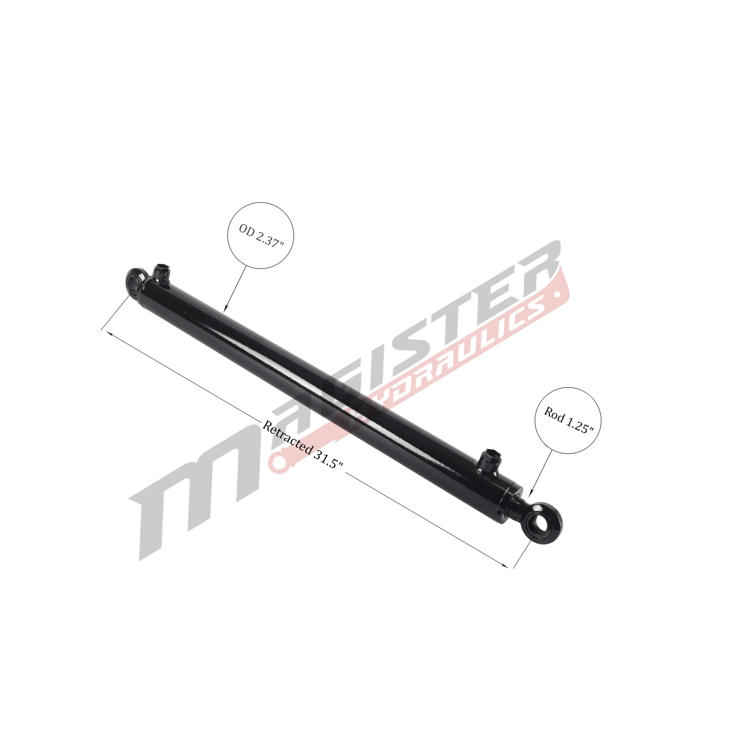 2" bore x 24" stroke swivel ball hydraulic cylinder