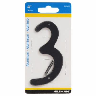 House Address Number 3, Nail-On, Black Finished Aluminum, 4-In.