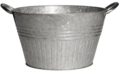 Tub Planter With Handles, Round, Galvanized Metal, 14 In.