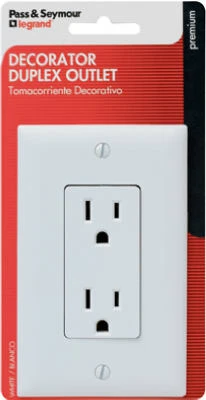 Pass & Seymour 2-Pole 3-Wire Grounding Decorator Duplex Receptacle + Nylon Wall Plate, White