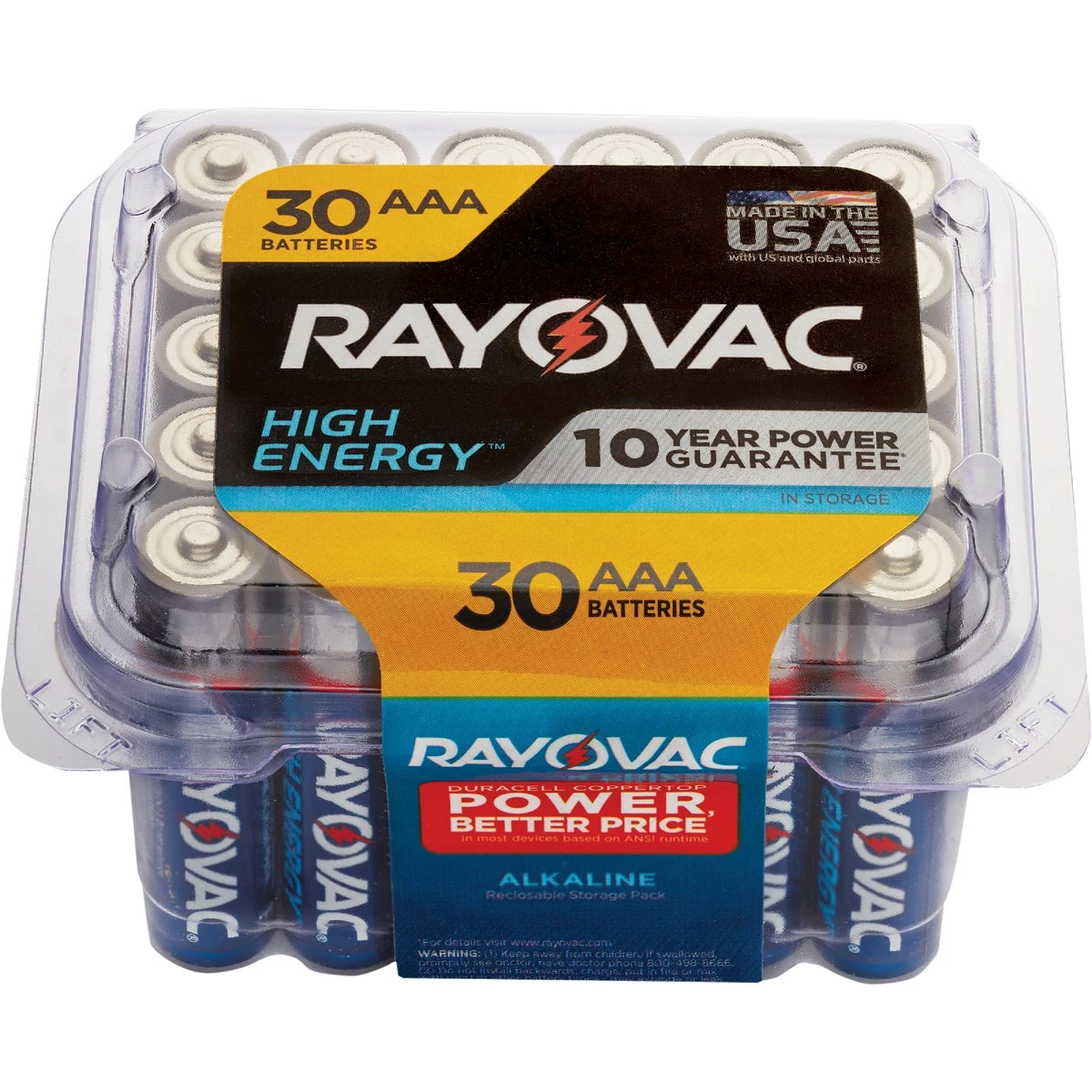 High Energy AAA (Triple A) Alkaline Batteries, 30 Pack