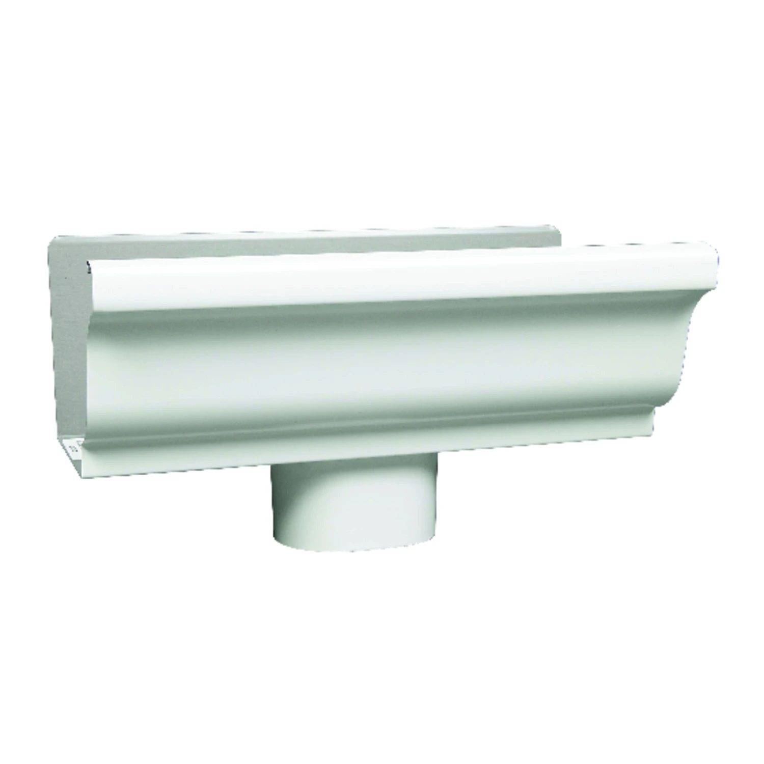 End Piece With Drop, For 5 In. Gutter, White Aluminum, 5 In.