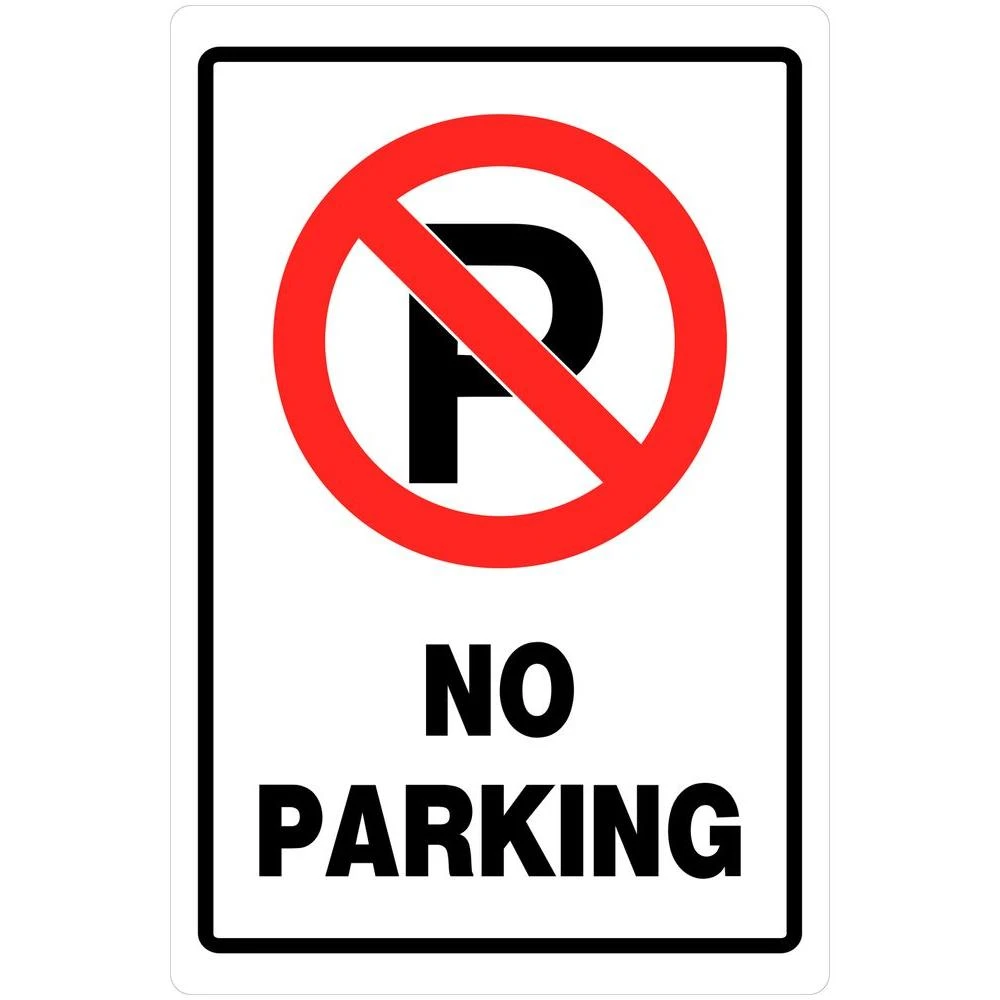 No Parking Sign, Plastic, White, Black & Red, 12 x 18-In.