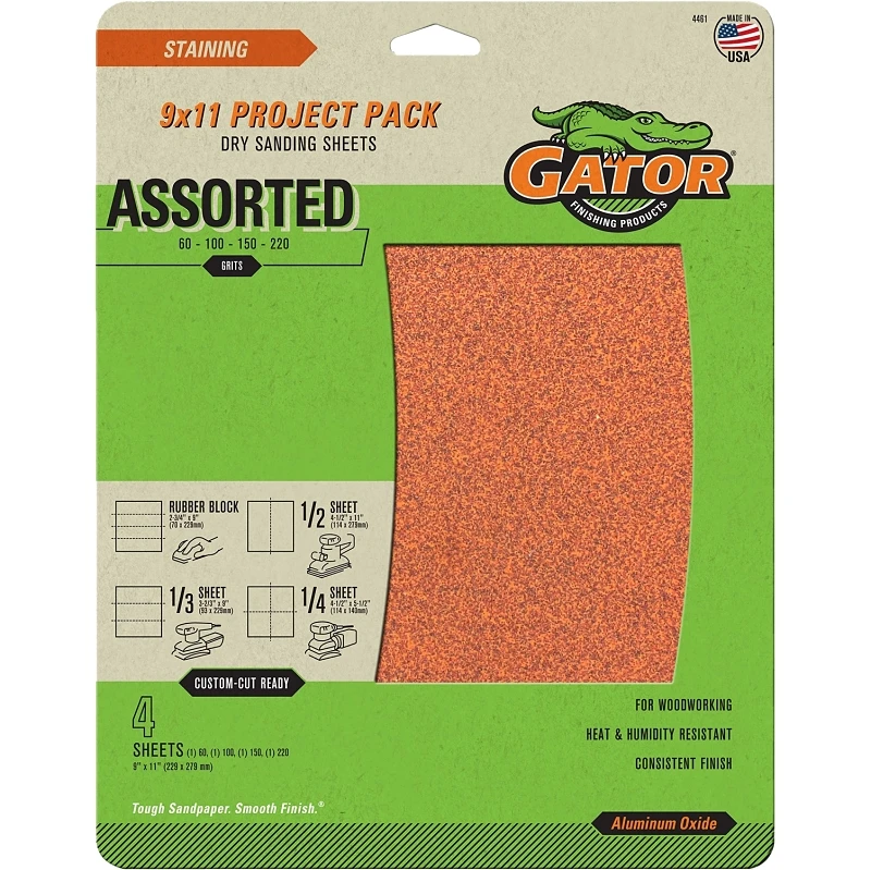 Garnet Sandpaper Assortment, 9 x 11-In., 4-Pk.