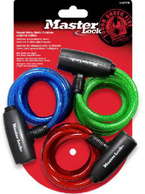 3-Pack 6-Ft. Multi-Purpose Keyed-Alike Bike Lock With 8mm Colored Cables