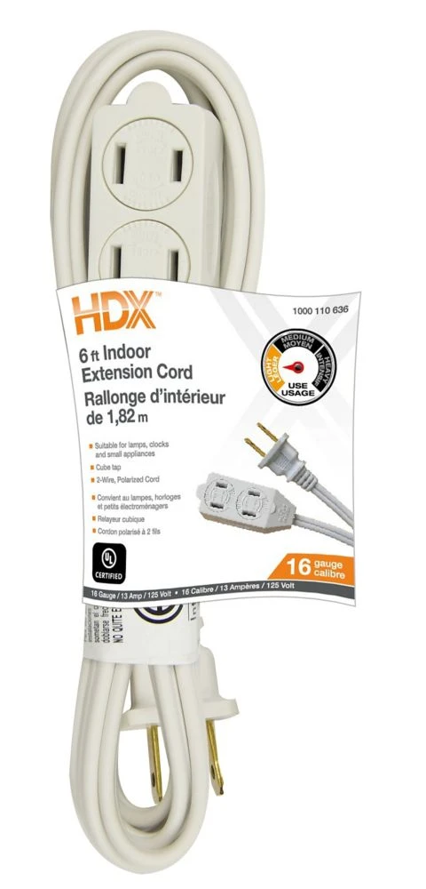 Extension Cord, 16/2 SPT-2, Brown, Polarized Cube Tap, 6-Ft.